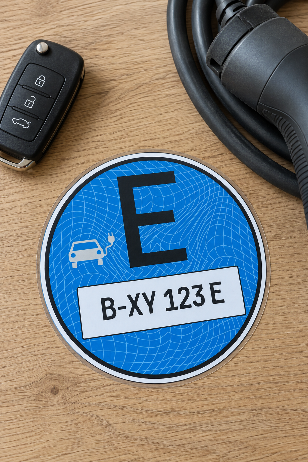 Blaue Umweltplakette für Elektrofahrzeuge – Deutschland (E-Plakette, Expressoption)