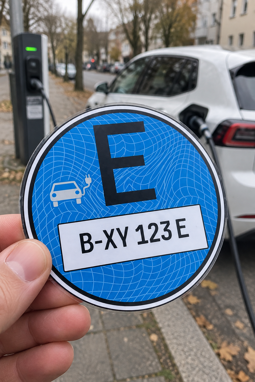 Blaue Umweltplakette für Elektrofahrzeuge – Deutschland (E-Plakette, Expressoption)